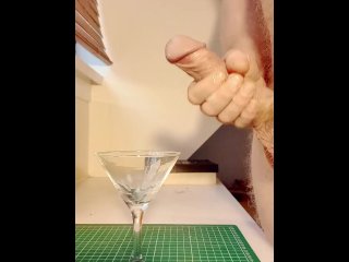 Big Cock Wanking in to Cocktail Glass then using Cum as Lube