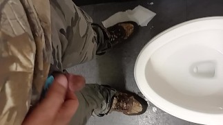 Peeing in a public bathroom