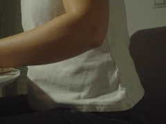 Dinner in a white loose tank top