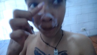 Latina sucking cock until they cum on her face