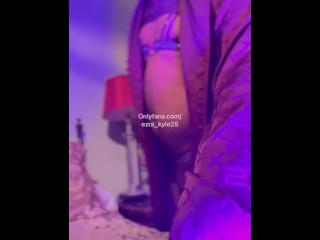 Black Trans Femboy Ezra_Kyle25 Birthday Striptease Reveal in Sexy Purple Lingerie