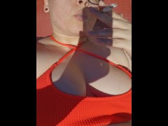 BBW Bikini Nerd Smoking