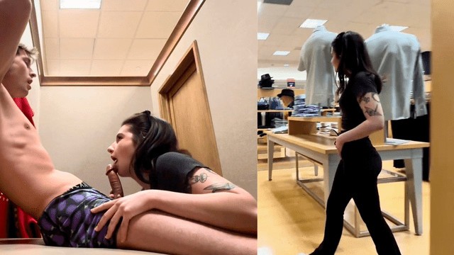 Teen didn’t want to stop fucking in a public dressing room - MILF