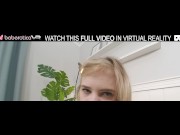 Solo blonde girl Monika with big tits has an exciting game with huge dildo in VR.
