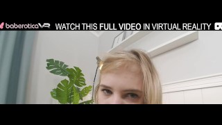 Solo blonde girl Monika with big tits has an exciting game with huge dildo in VR.