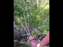 huge dual stream piss from 30+m up in a tree, then I wish someone would lick my cock