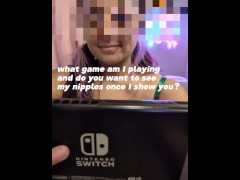 Chubby gamer girl flashes her tits