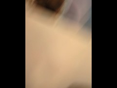 chubby goth girl strips and fingers herself in bar bathroom