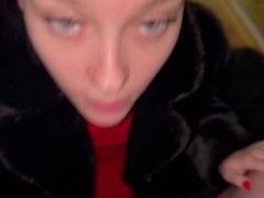 Beautiful brunette sucks wet dick💦