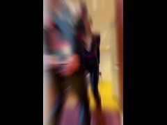 Hot blonde myth blonde dominant costume wide open her ass in front of the mirror in high heels