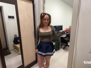 Virgin Stepsister Learns to Give Blowjob on Stepbrother's Cock - Russian with Talking