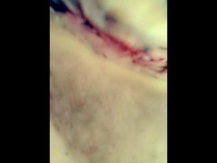 Hiding at church,  horny Sunday school teacher plays with fat shaved juicy pink pussy