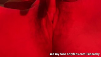 Horny girl masturbates her pussy in the club with red led lights