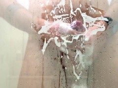 Washing soapy cock in  shower - female pov full video no hands with cumshot