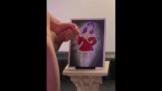 Claude Bombard defaces artwork of slutty teen by cumming on her face | edging | cum | art cumshot