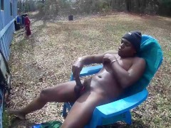 Look at me  stroking my dick outside.