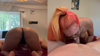 Ragazza alternativa succhia e scopa con due telecamere sul viso e sul culo