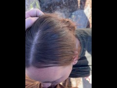 First time mountain blowjob POV- almost caught