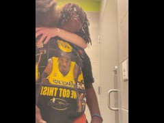 Interracial lesbian amateurs have fun in restaurant bathroom
