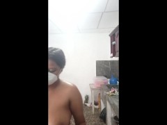 Cute and sexy woman cooking naked