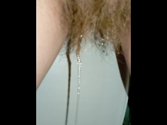 Point of view on the Hairy Pussy Pissing in the Toilet 💦 Powerful Standing Pee