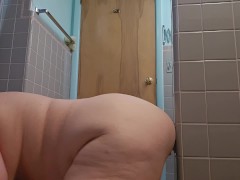 First Time! Bbw Fucks Dildo on Wall