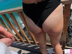 Amateur thick sexy girlfriend boyfriend having fun in public beach while on vacation