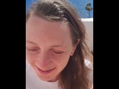 Blow job on a roof top resort in Spain my pov