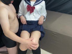 真面目な女子高生は初めて見るおち〇ぽに興味津々で…〈高身長彼女/コスプレ/セーラー服/JK/手マン/手コキ/亀頭責め/巨乳/爆乳/おっぱい/生足/ハイソックス/足フェチ/パンチラ/素人〉 - Screenshot 4 of 16 - Tall Woman