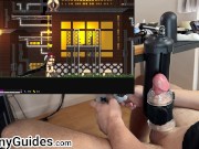 boy whimpers as synced game makes cock cum
