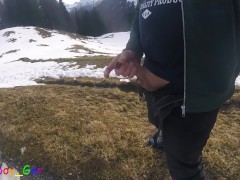 White snow and white cum in the mountains
