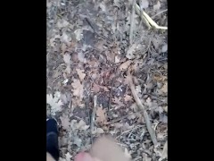 a guy pees in a field and then walks around without panties and jerks off