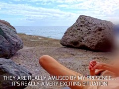 BEACH HANDJOB: during my exhib trip I find the two girls flashed in the parking lot