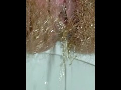 Girl on Period with a Menstrual Pad on her Panties Peeing and Farting in the Toilet Up Close