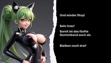 deine Herrin lässt dich als Gummischwanz für Sie abspritzen