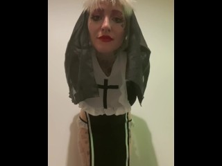 Slutty Blonde Naughty Nun Stripping Cosplay Roleplay