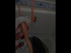 Baby Sue masturbates in a wedding dress with cum on her face. Playing with dolls..mp4