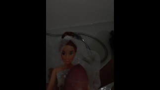 Baby Sue masturbates in a wedding dress with cum on her face. Playing with dolls..mp4