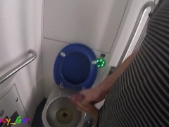 After peeing in the toilet on a moving train, I jerked off in front of the mirror.