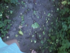 walking barefoot through the forest and peeing everywhere -hairy bush pussy peeing