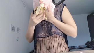 Milf hairy pussy, big ass, big tits. Sexy brunette tries on clothes naked.