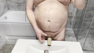 Jiggling My Fat Belly & Showing Off My Small 11cm Dick and Hairy Hole in the Mirror!