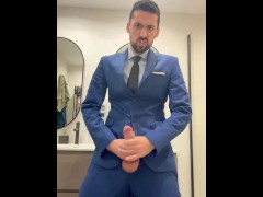 super hot daddy in suit jerking off cums like crazy