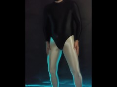 Man in tights has some fun after dance practice