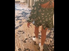 Sexy milf in green dress flashing ass, pussy and tits on way to St Patricks Day party