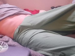 MeMySelfAndMyOwn moaning cumshot in pants after a intense horny handjob. Teasing my skinny wet body.