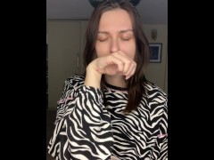 Bunny Ears Zebra Top - Cute Hand Licking Fetish!