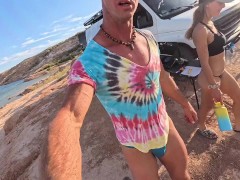 Camping and thonging in public! Sex while camping van life windy day!