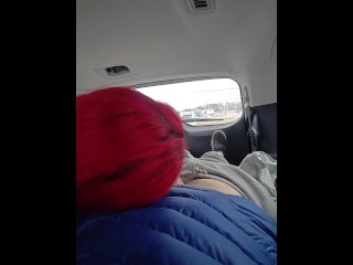 MtF Asian American redhead shemale ImpregnableLexa Playing in Public at gas station parking lot