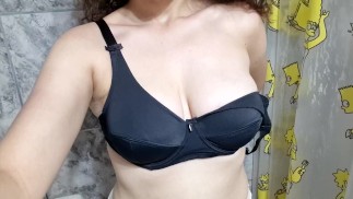 Girl massages her big natural tits
